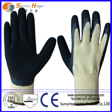 10G cotton/polyester Natural rubber palm coated black rubber and latex gloves